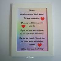 Bilderrahmen, Geschenk zu Muttertag mit Spruch, für die allerbeste Mama, danke sagen, Regenbogenfarben Bild 1