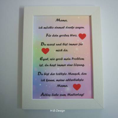 Bilderrahmen, Geschenk zu Muttertag mit Spruch, für die allerbeste Mama, danke sagen, Regenbogenfarben