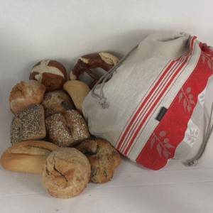 Brotbeutel, Brötchenbeutel natur-rot gestreift aus Leinen mit Karte, wieder verwendbar, waschbar Bild 3