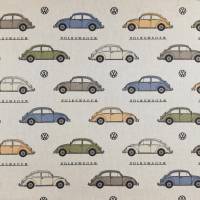 Deko Stoff VW Käfer, Original VW Stoff, Oldtimer, Lizenzstoff, Halb Panama, Leinenoptik, bunte Autos Bild 2