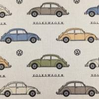 Deko Stoff VW Käfer, Original VW Stoff, Oldtimer, Lizenzstoff, Halb Panama, Leinenoptik, bunte Autos Bild 3