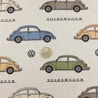 Deko Stoff VW Käfer, Original VW Stoff, Oldtimer, Lizenzstoff, Halb Panama, Leinenoptik, bunte Autos Bild 4