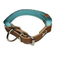Hundehalsband, Tauhalsband, 3x10 mm, verstellbar, türkis, Verschluss mit Leder und Schnalle, edel und hochwertig Bild 5