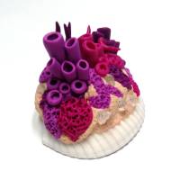 Muschel "Korallenriff" mit Skulptur aus FIMO, Unikat, OOAK Bild 5