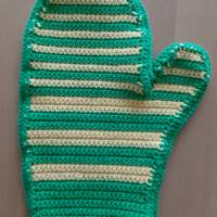 Topflappen "Handschuhe grün-gelb", gehäkelt, Baumwolle Bild 2