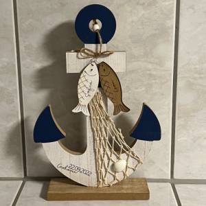 Maritimer Holz Anker in weiß blau, inklusive Wunschgravur, personalisiert, Anker mit Gravur, Wanddeko Dekoration Holz, V Bild 1