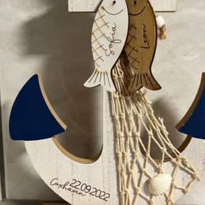 Maritimer Holz Anker in weiß blau, inklusive Wunschgravur, personalisiert, Anker mit Gravur, Wanddeko Dekoration Holz, V Bild 2