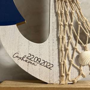 Maritimer Holz Anker in weiß blau, inklusive Wunschgravur, personalisiert, Anker mit Gravur, Wanddeko Dekoration Holz, V Bild 4