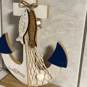 Maritimer Holz Anker in weiß blau, inklusive Wunschgravur, personalisiert, Anker mit Gravur, Wanddeko Dekoration Holz, V Bild 5
