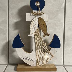 Maritimer Holz Anker in weiß blau, inklusive Wunschgravur, personalisiert, Anker mit Gravur, Wanddeko Dekoration Holz, V Bild 6