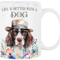 Hunde-Tasse LIFE IS BETTER WITH A DOG mit Kleinem Münsterländer Bild 1