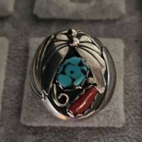 Navajo -Ring, Sterling Silber mit wunderschönem Türkis und Koralle Bild 1