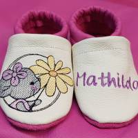 Krabbelschuhe Lauflernschuhe Schuhe Baby Kinder Maus Leder personalisiert Bild 1