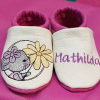 Krabbelschuhe Lauflernschuhe Schuhe Baby Kinder Maus Leder personalisiert Bild 2