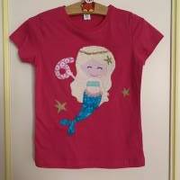 Geburtstagsshirt Namensshirt T-Shirt Mädchen benäht Applikation Meerjungfrau Wimpelkette personalisierbar Name ab Gr.92 Bild 3
