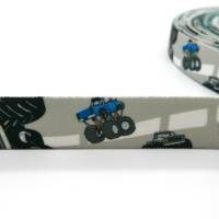 1 Meter Gummiband Monstertrucks, Breite ca. 25mm, grau und blau Bild 2