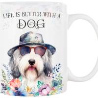 Hunde-Tasse LIFE IS BETTER WITH A DOG mit Bobtail Bild 1
