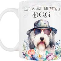 Hunde-Tasse LIFE IS BETTER WITH A DOG mit Bobtail Bild 2