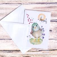 HAPPYNESS Klappkarte mit Umschlag Birdies Spruch Vogel Blumen Herzen Aquarell handgemalt minimalistisch A6 kaufen Bild 1