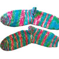 Socken aus meiner handgefärbten Wolle in Größe 39/41, Grün, Pink, Blau Bild 5