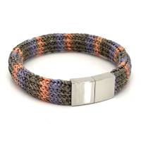 knitted bicolor BRACELET -  orange / purple / grey colored paper yarn with stainless steel magnetic clasp Bild 1
