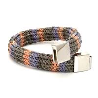 knitted bicolor BRACELET -  orange / purple / grey colored paper yarn with stainless steel magnetic clasp Bild 3