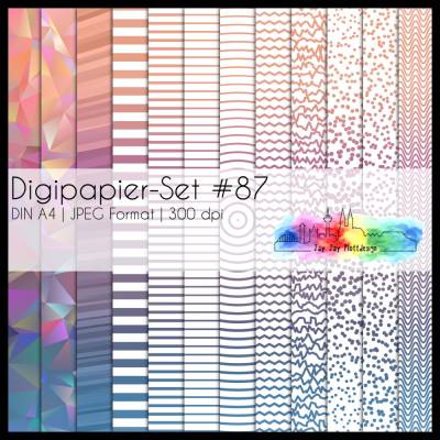 Digipapier Set #87 (orange, pink, violett, petrol) abstrakte & geometrische Formen  zum ausdrucken, plotten & mehr