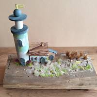 Miniatur Leuchtturm auf Treibholz, Miniatur Leuchtturm,  Holzdeko, maritime Deko, Nordsee, Ostsee, Strand Atlantik, Bild 5