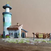 Miniatur Leuchtturm auf Treibholz, Miniatur Leuchtturm,  Holzdeko, maritime Deko, Nordsee, Ostsee, Strand Atlantik, Bild 6