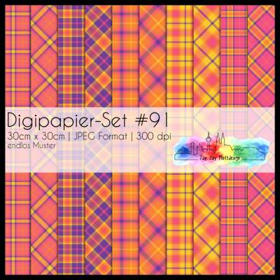 Digipapier Set #91 (gelb, orange, pink, lila)Tartanmuster  zum ausdrucken, plotten & mehr