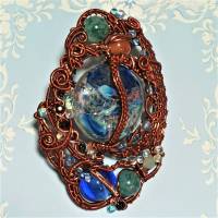Großer Ring Lampwork Aqua blau mit Achat handgemacht in wirework antikbronze crazy Handschmuck Bild 4