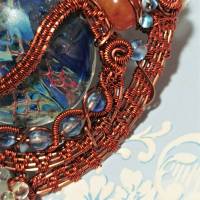 Großer Ring Lampwork Aqua blau mit Achat handgemacht in wirework antikbronze crazy Handschmuck Bild 6