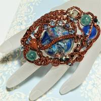 Großer Ring Lampwork Aqua blau mit Achat handgemacht in wirework antikbronze crazy Handschmuck Bild 8