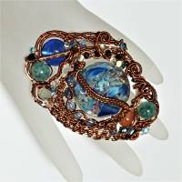 Großer Ring Lampwork Aqua blau mit Achat handgemacht in wirework antikbronze crazy Handschmuck Bild 9