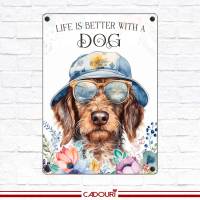 Hundeschild LIFE IS BETTER WITH A DOG mit Rauhaardackel Bild 2