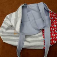 Badetasche,Strandtasche,Beachbag,Canvasstoff grau - weiß gestreift mit Möwen  und Ahoi, hellblau gefüttert Bild 7
