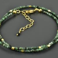 Smaragd-Kette vergoldetes 925er Silber - Zarte Edelsteinkette minimalistisch Würfel zierlich grün gold Halskette Collier Bild 1