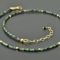 Smaragd-Kette vergoldetes 925er Silber - Zarte Edelsteinkette minimalistisch Würfel zierlich grün gold Halskette Collier Bild 2