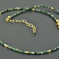 Smaragd-Kette vergoldetes 925er Silber - Zarte Edelsteinkette minimalistisch Würfel zierlich grün gold Halskette Collier Bild 3