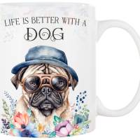 Hunde-Tasse LIFE IS BETTER WITH A DOG mit Mops Bild 1