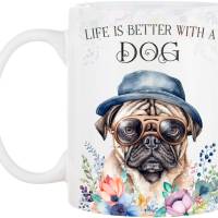 Hunde-Tasse LIFE IS BETTER WITH A DOG mit Mops Bild 2