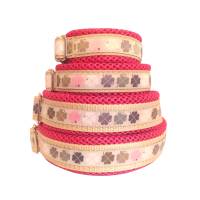 Hundehalsband Glücksklee grau/beige/rosa. Verschiedene Verschlüsse wählbar. Personalisierbar mit Gravur. Bild 2