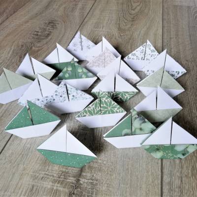 20 Origami Segelboote, Tischdeko, Taufe, Hochzeit, Papierboot, Schiffe, Boote, Papierdeko maritim, grün floral