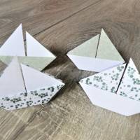 20 Origami Segelboote, Tischdeko, Taufe, Hochzeit, Papierboot, Schiffe, Boote, Papierdeko maritim, grün floral Bild 4