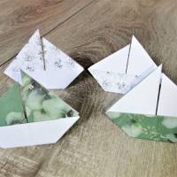 20 Origami Segelboote, Tischdeko, Taufe, Hochzeit, Papierboot, Schiffe, Boote, Papierdeko maritim, grün floral Bild 5
