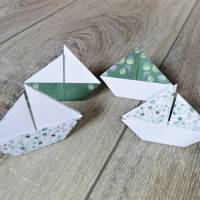 20 Origami Segelboote, Tischdeko, Taufe, Hochzeit, Papierboot, Schiffe, Boote, Papierdeko maritim, grün floral Bild 6