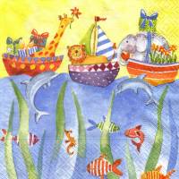 Servietten Bunte Boote mit Tieren kommen zum Kindergeburtstag, 20 Lunchservietten von Paper Design zum Basteln Bild 1