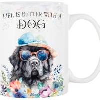 Hunde-Tasse LIFE IS BETTER WITH A DOG mit Neufundländer Bild 1