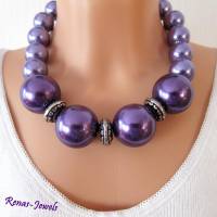 Statementkette Collier Perlen lila silberfarben Perlenkette Statement Kette Handgefertigt Bild 1
