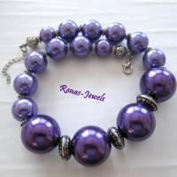 Statementkette Collier Perlen lila silberfarben Perlenkette Statement Kette Handgefertigt Bild 3